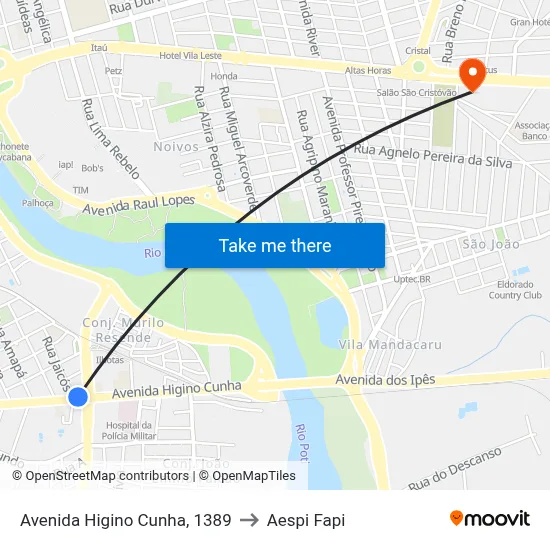 Avenida Higino Cunha, 1389 to Aespi Fapi map