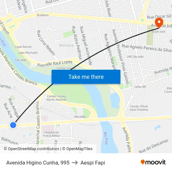 Avenida Higino Cunha, 995 to Aespi Fapi map