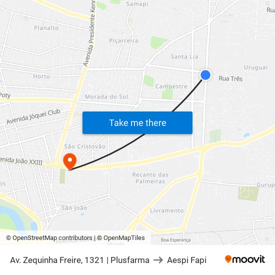 Av. Zequinha Freire, 1321 | Plusfarma to Aespi Fapi map
