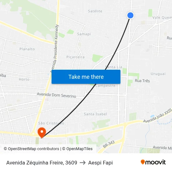 Avenida Zéquinha Freire, 3609 to Aespi Fapi map