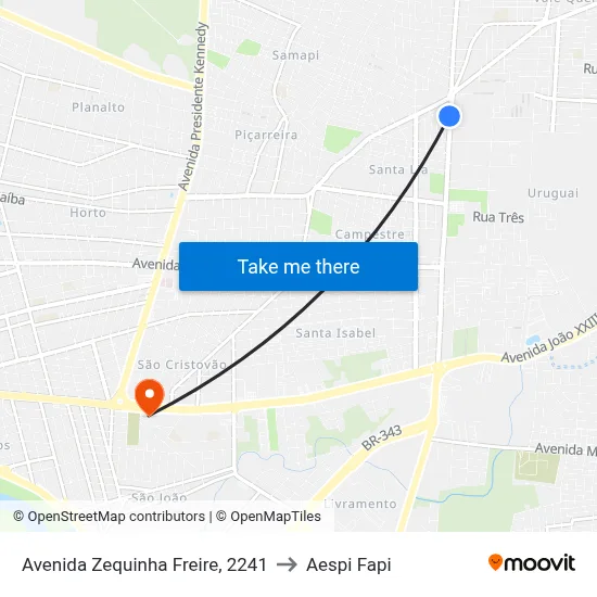 Avenida Zequinha Freire, 2241 to Aespi Fapi map