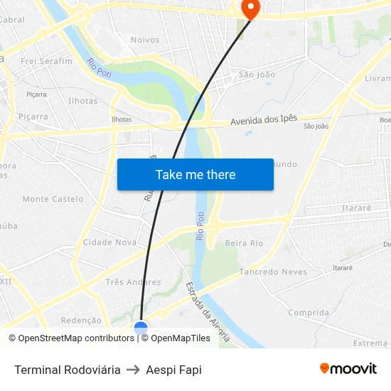 Terminal Rodoviária to Aespi Fapi map