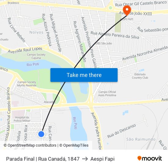 Parada Final | Rua Canadá, 1847 to Aespi Fapi map