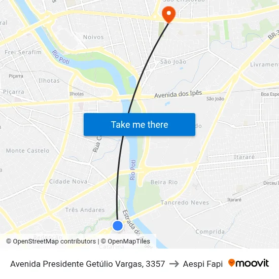 Avenida Presidente Getúlio Vargas, 3357 to Aespi Fapi map