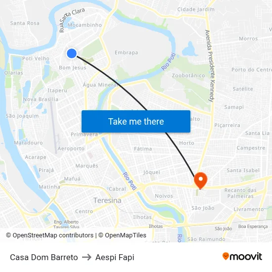 Casa Dom Barreto to Aespi Fapi map