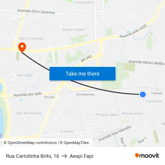 Rua Carlotinha Brito, 16 to Aespi Fapi map