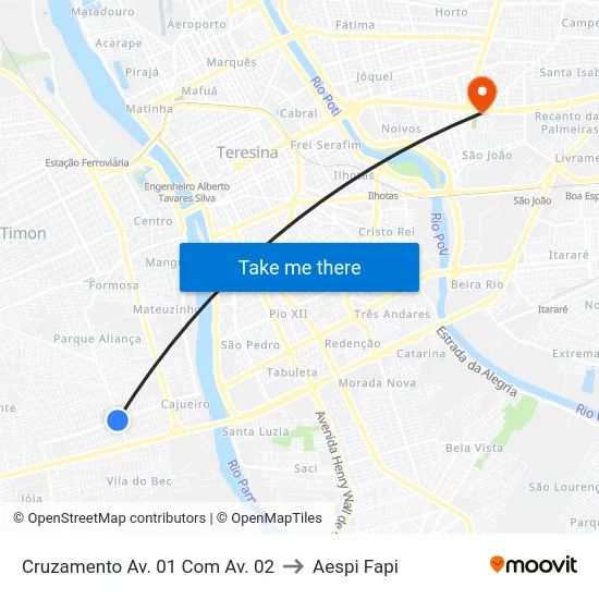 Cruzamento Av. 01 Com Av. 02 to Aespi Fapi map