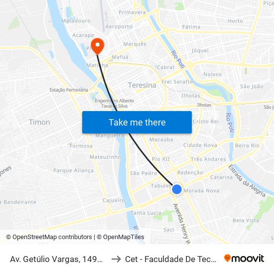 Av. Getúlio Vargas, 1499 | Jsb Distribuidora to Cet - Faculdade De Tecnologia De Teresina map