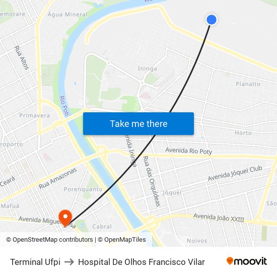 Terminal Ufpi to Hospital De Olhos Francisco Vilar map