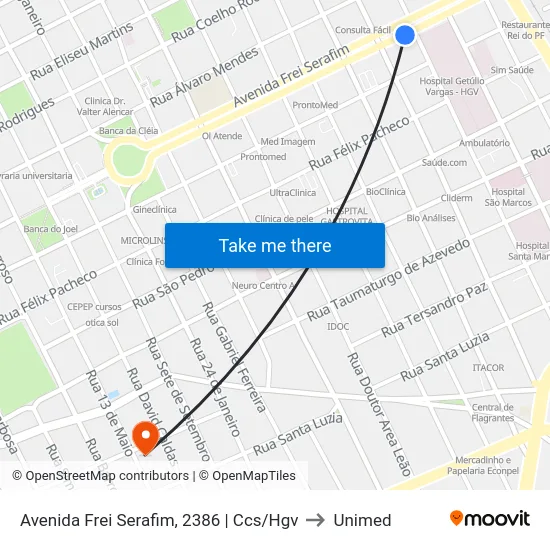 Avenida Frei Serafim, 2386 | Ccs/Hgv to Unimed map