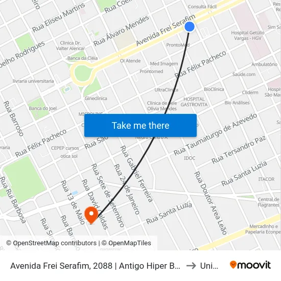 Avenida Frei Serafim, 2088 | Antigo Hiper Bompreço to Unimed map