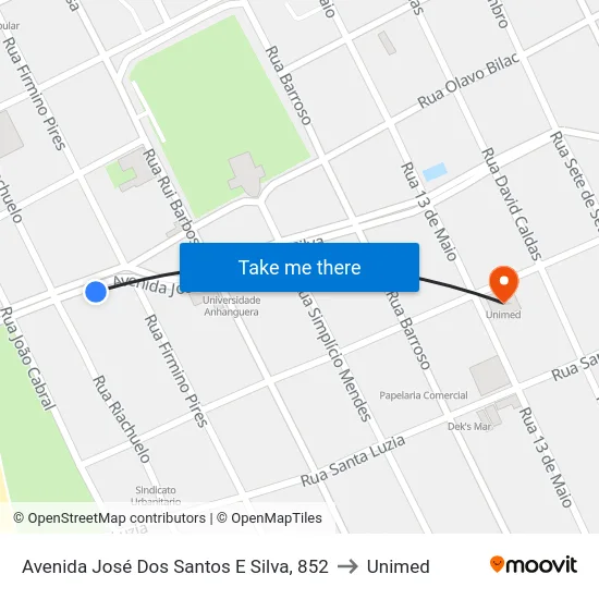 Avenida José Dos Santos E Silva, 852 to Unimed map