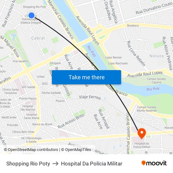 Shopping Rio Poty to Hospital Da Polícia Militar map