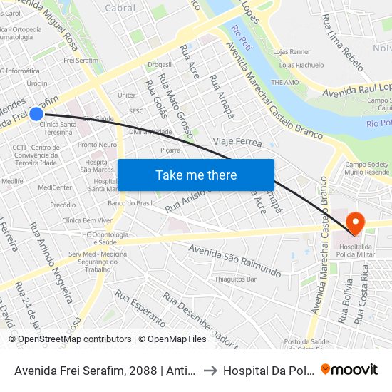 Avenida Frei Serafim, 2088 | Antigo Hiper Bompreço to Hospital Da Polícia Militar map