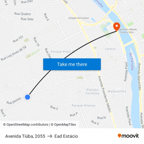 Avenida Tiúba, 2055 to Ead Estácio map