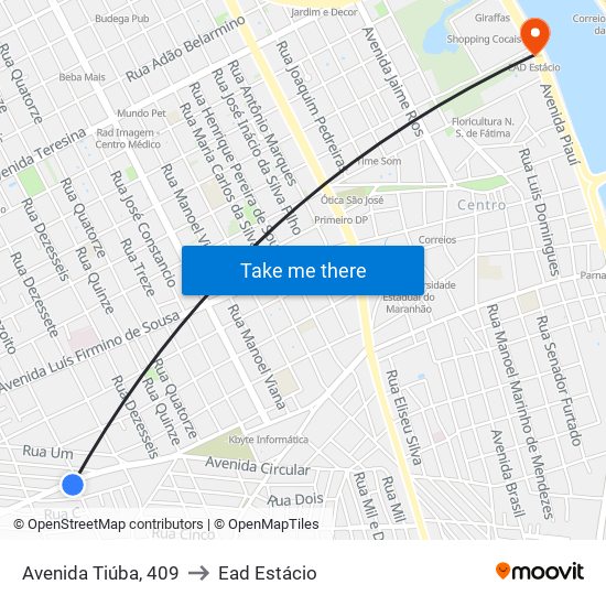 Avenida Tiúba, 409 to Ead Estácio map