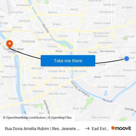 Rua Dona Amélia Rubim | Res. Jeanete Moraes Souza to Ead Estácio map