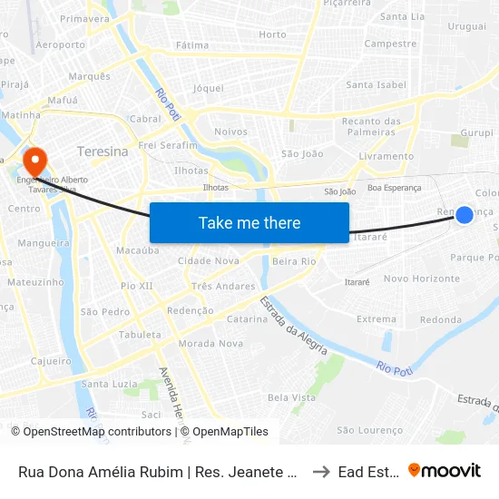 Rua Dona Amélia Rubim | Res. Jeanete Moraes Souza to Ead Estácio map