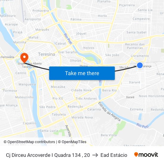 Cj Dirceu Arcoverde I Quadra 134 , 20 to Ead Estácio map