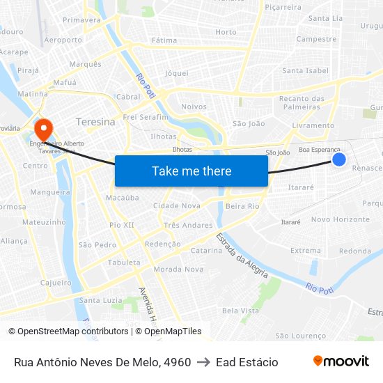 Rua Antônio Neves De Melo, 4960 to Ead Estácio map