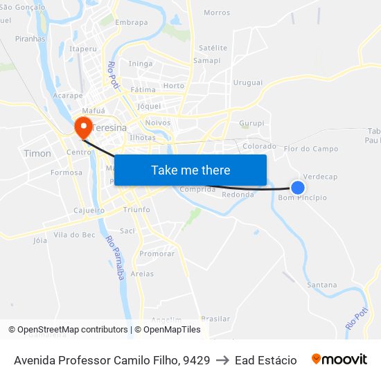 Avenida Professor Camilo Filho, 9429 to Ead Estácio map