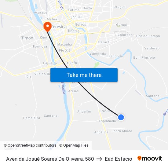 Avenida Josué Soares De Oliveira, 580 to Ead Estácio map
