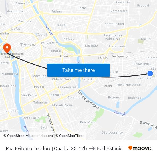 Rua Evitônio Teodoro| Quadra 25, 12b to Ead Estácio map