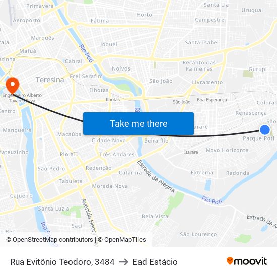 Rua Evitônio Teodoro, 3484 to Ead Estácio map