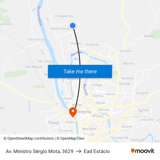 Av. Ministro Sérgio Mota, 3629 to Ead Estácio map