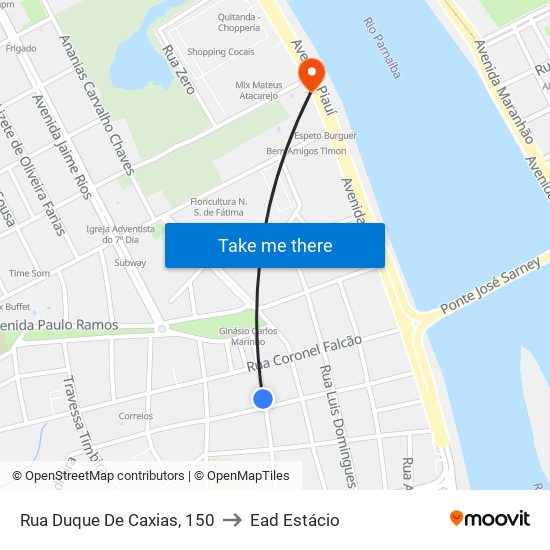Rua Duque De Caxias, 150 to Ead Estácio map