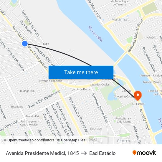 Avenida Presidente Medici, 1845 to Ead Estácio map