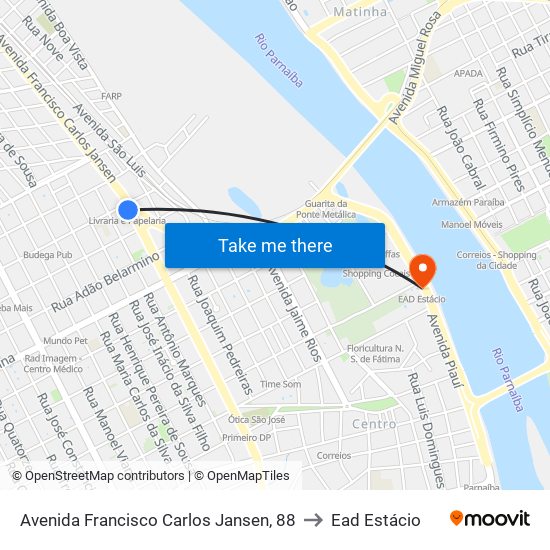 Avenida Francisco Carlos Jansen, 88 to Ead Estácio map