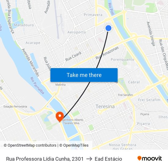 Rua Professora Lídia Cunha, 2301 to Ead Estácio map