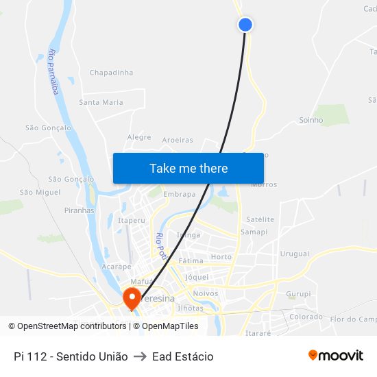 Pi 112 - Sentido União to Ead Estácio map