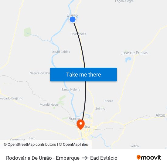 Rodoviária De União - Embarque to Ead Estácio map