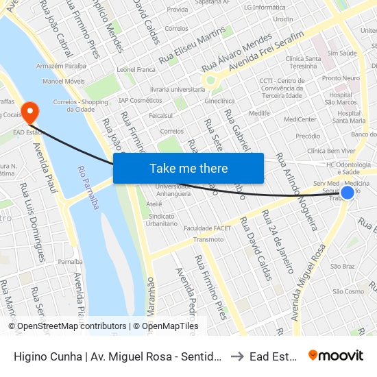 Higino Cunha | Av. Miguel Rosa - Sentido Centro to Ead Estácio map