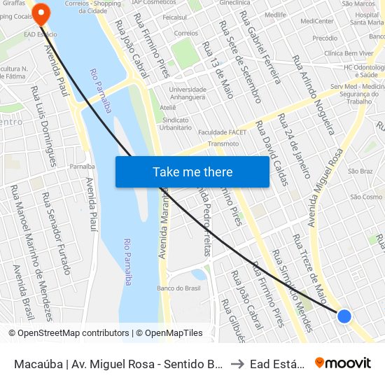 Macaúba | Av. Miguel Rosa - Sentido Bairro to Ead Estácio map