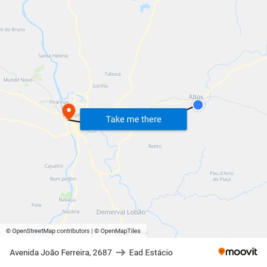 Avenida João Ferreira, 2687 to Ead Estácio map