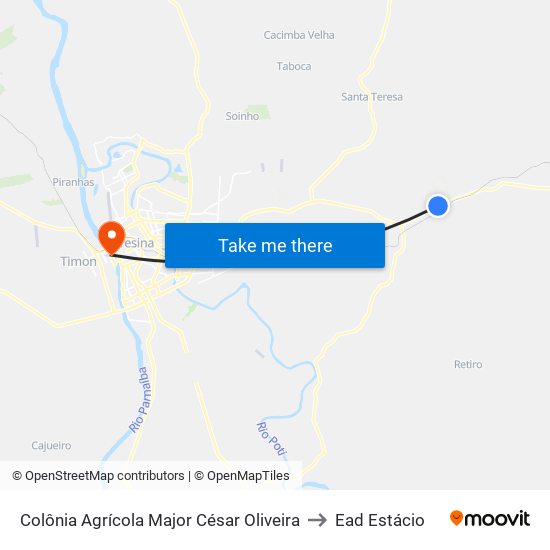 Colônia Agrícola Major César Oliveira to Ead Estácio map