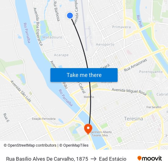 Rua Basílio Alves De Carvalho, 1875 to Ead Estácio map