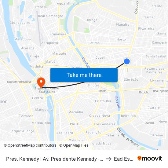 Pres. Kennedy | Av. Presidente Kennedy - Sentido Bairro to Ead Estácio map
