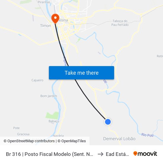Br 316 | Posto Fiscal Modelo  (Sent. Norte) to Ead Estácio map