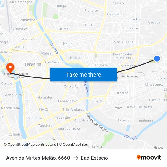 Avenida Mirtes Melão, 6660 to Ead Estácio map