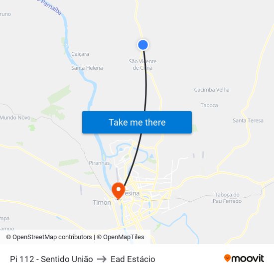 Pi 112 - Sentido União to Ead Estácio map