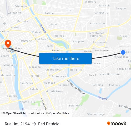 Rua Um, 2194 to Ead Estácio map
