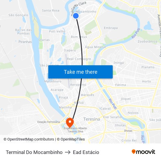 Terminal Do Mocambinho to Ead Estácio map