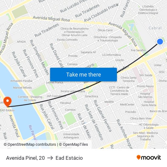 Avenida Pinel, 20 to Ead Estácio map