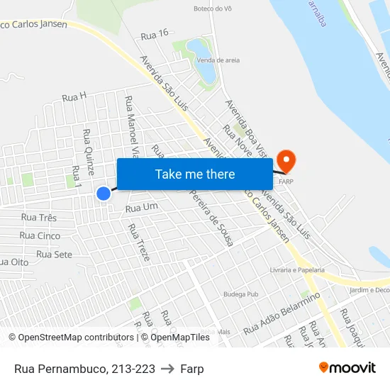 Rua Pernambuco, 213-223 to Farp map