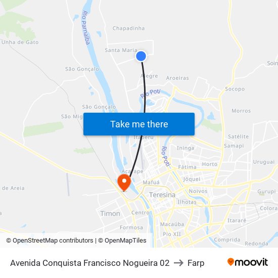 Avenida Conquista Francisco Nogueira 02 to Farp map