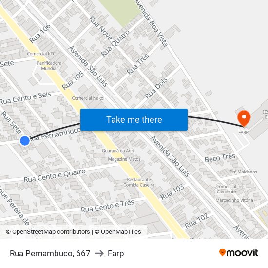 Rua Pernambuco, 667 to Farp map